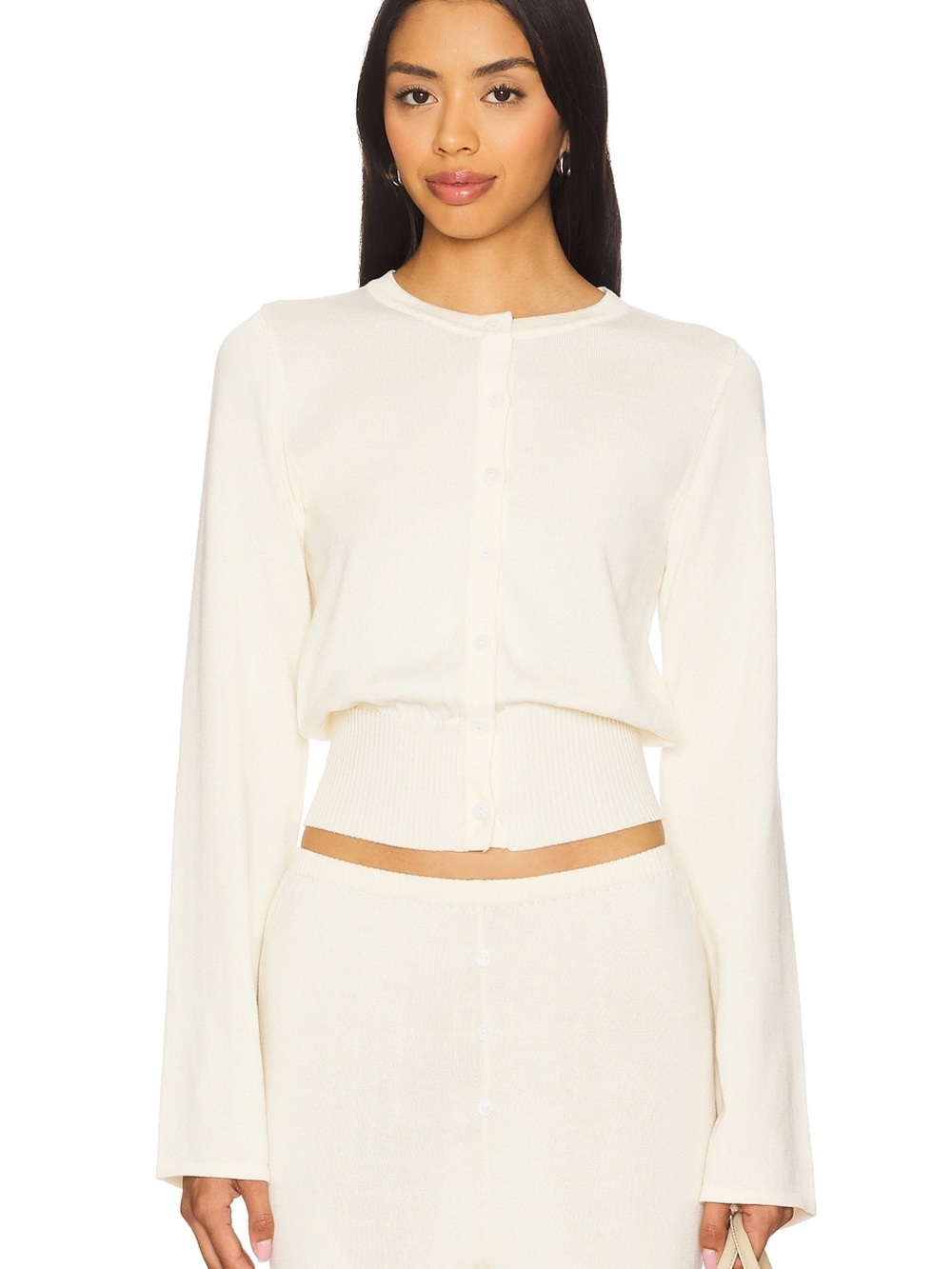 NWT SNDYS August Button Up Cardigan Cream XXL Ribbed Waist Cropped Cozy Feminine